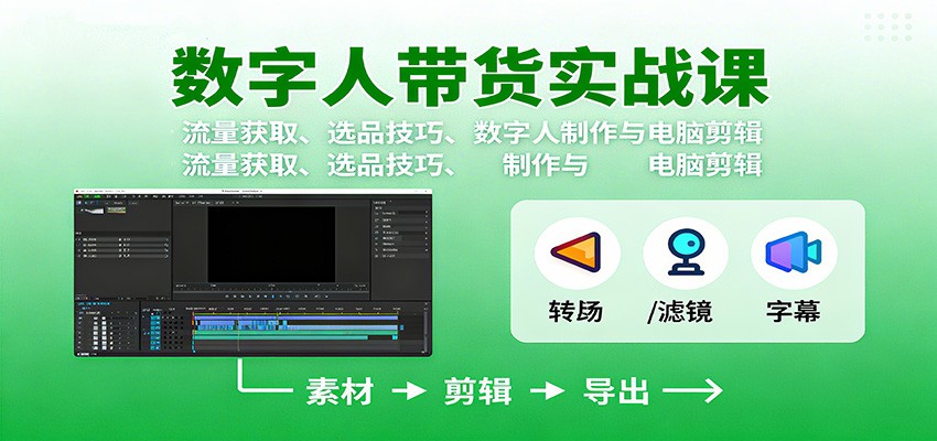 数字人变现实战课：流量获取、选品技巧、数字人制作与电脑剪辑-财阁