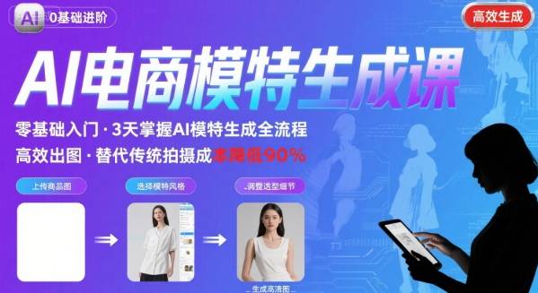 AI模特进阶课程，0基础高效生成逼真电商模特图-财阁