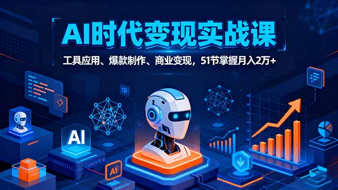 AI时代全场景实战课，工具应用、爆款制作、商业变现，51节掌握月入2万+-财阁