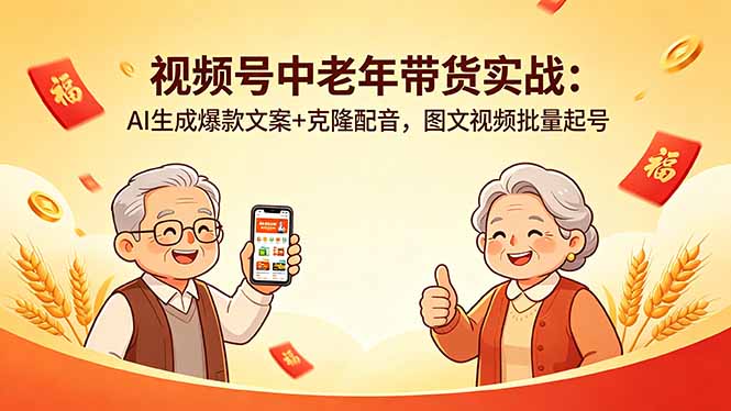 视频号中老年带货实战：AI生成爆款文案+克隆配音，图文视频批量起号-财阁