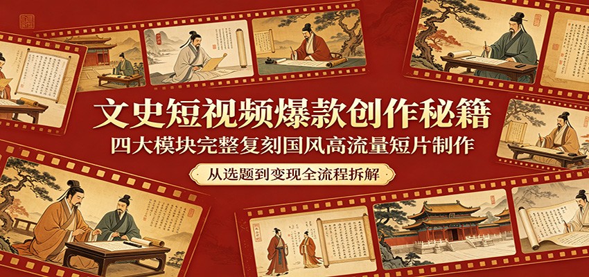 文史短视频爆款创作秘籍：四大模块完整复刻国风高流量短片制作-财阁