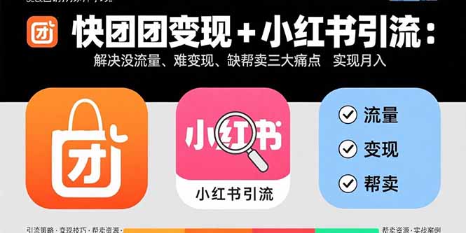 快团团变现+小红书引流：解决没流量、难变现、缺帮卖三大痛点 实现月入3w+-财阁