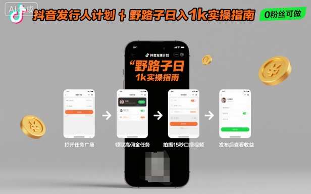 抖音发行人计划全新野路子玩法，随时随地，只要有手机，就能操作，日入1k+【揭秘】-财阁
