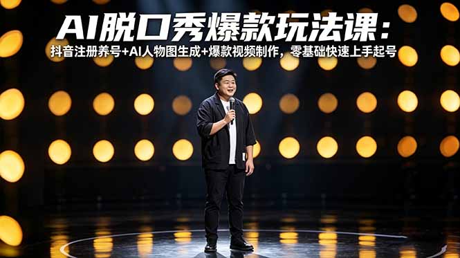 AI脱口秀爆款玩法课：抖音注册养号+AI人物图生成+爆款视频制作，零基础快速上手起号-财阁