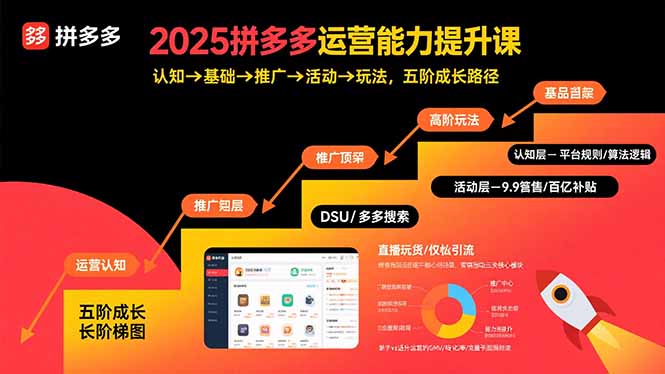 2025拼多多运营能力提升课：认知→基础→推广→活动→玩法，五阶成长路径-财阁