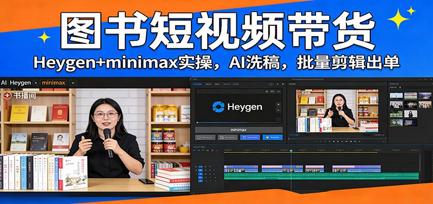 图书短视频带货：Heygen+minimax实操，AI洗稿 ，批量剪辑出单-财阁