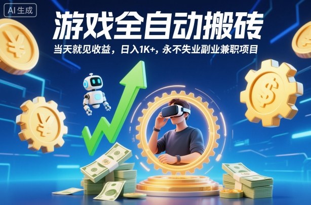 游戏全自动搬砖，当天就见收益，日入1K+，永不失业副业兼职项目【揭秘】-财阁