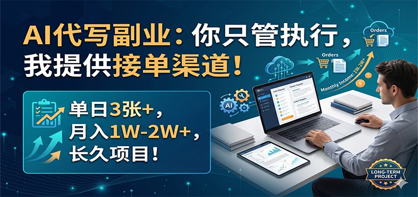 AI代写副业：你只管执行，我提供接单渠道！单日3张+，月入1W-2W+，长久项目-财阁