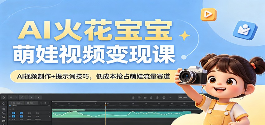 AI火花宝宝萌娃视频变现课：AI视频制作+提示词技巧，低成本抢占萌娃流量赛道-财阁