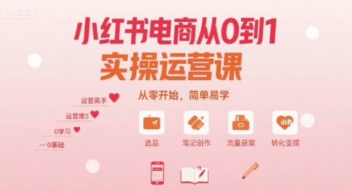 小红书电商从0到1实操运营课，从零开始，简单易学-财阁