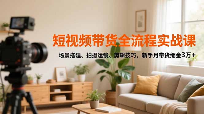 短视频带货全流程实战课，场景搭建、拍摄运镜、剪辑技巧，新手月带货佣金3万+-财阁