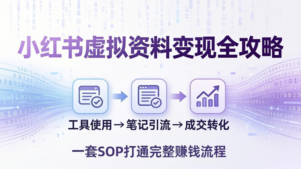 小红书虚拟资料变现全攻略：从工具使用到笔记引流成交，一套 SOP 打通完整赚钱流程-财阁