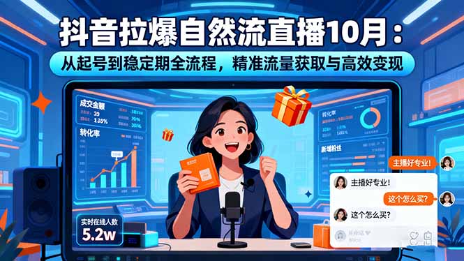 抖音拉爆自然流直播10月：从起号到稳定期全流程，精准流量获取与高效变现-财阁