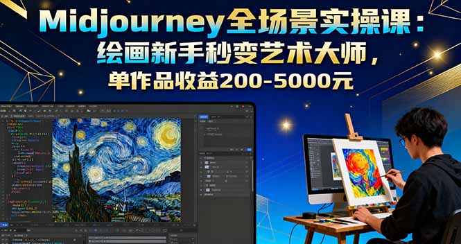 Midjourney全场景实操课：绘画新手秒变艺术大师，单作品收益200-5000元-财阁