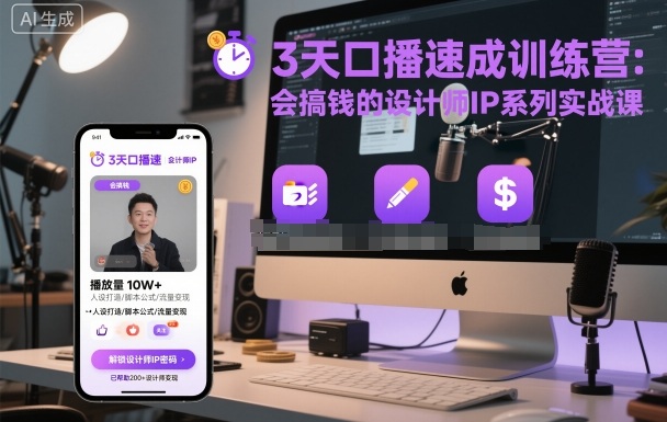 3天口播速成训练营，会搞钱的设计师IP系列实战课-财阁