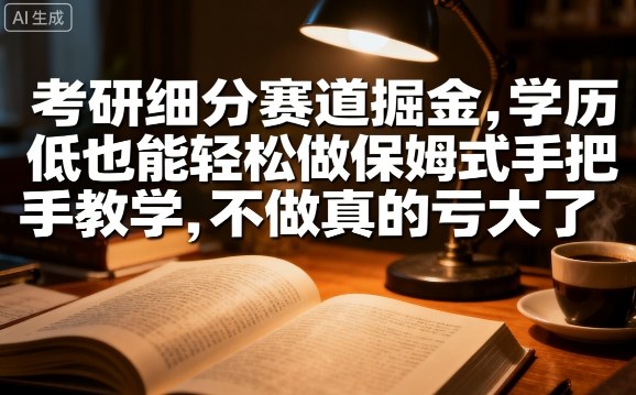 考研细分赛道掘金，日入1k+，学历低也能轻松做保姆式手把手教学，不做真的亏大了【揭秘】-财阁