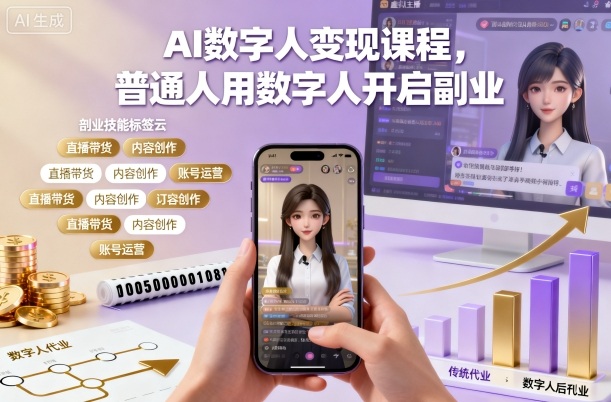 AI数字人变现课程，普通人用数字人开启副业-财阁