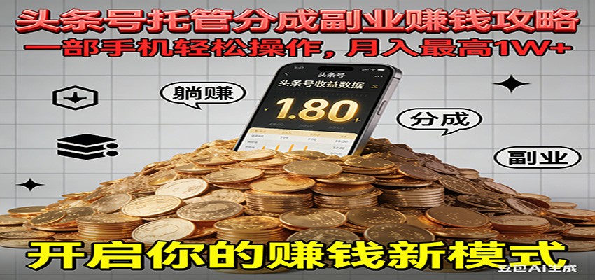 全程托管今日头条，一部手机就可以开干，最高躺赚1W+-财阁