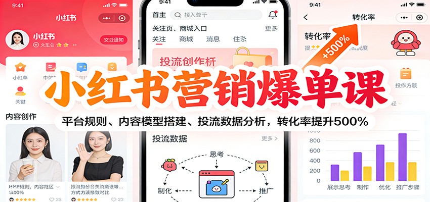 小红书营销爆单课：平台规则、内容模型搭建、投流数据分析，转化率提升500%-财阁