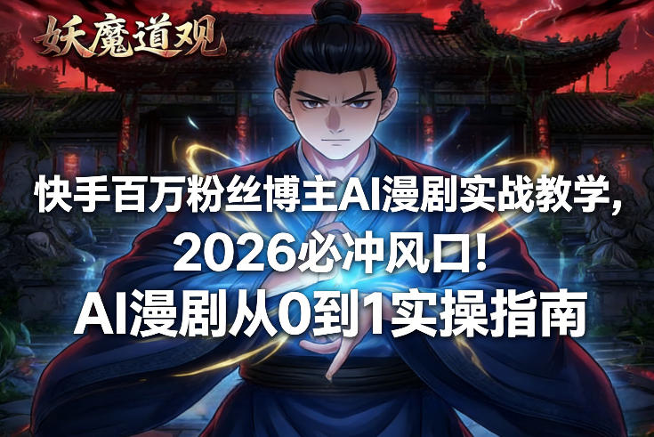 快手百万粉丝博主AI漫剧实战教学，2026必冲风口！AI漫剧从0到1实操指南-财阁