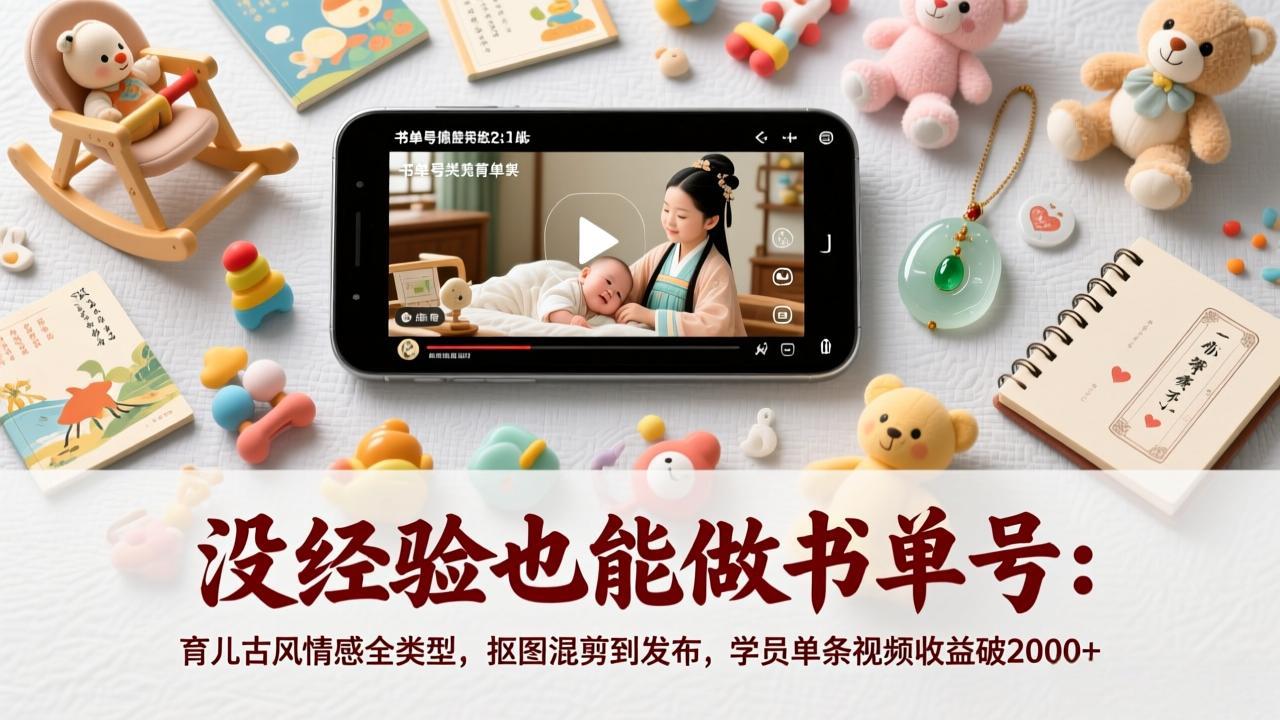没经验也能做书单号：育儿古风情感全类型，抠图混剪到发布，学员单条视频收益破2000+-财阁