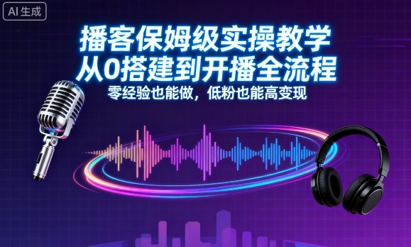 播客保姆级实操教学，从0搭建到开播全流程，零经验也能做，低粉也能高变现-财阁