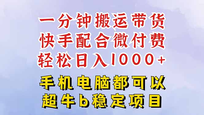 快手黑科技一分钟搬运带货，一刀不剪过原创，微付费投流玩法，轻松日入…-财阁
