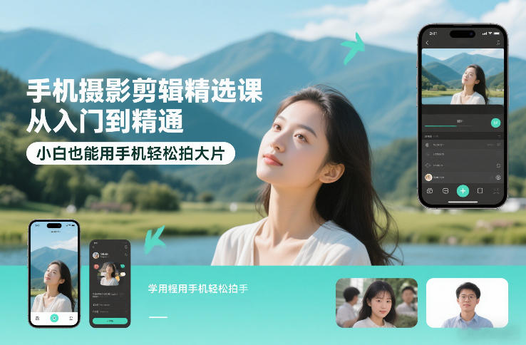 手机摄影剪辑精选课，从入门到精通，小白也能用手机轻松拍大片-财阁