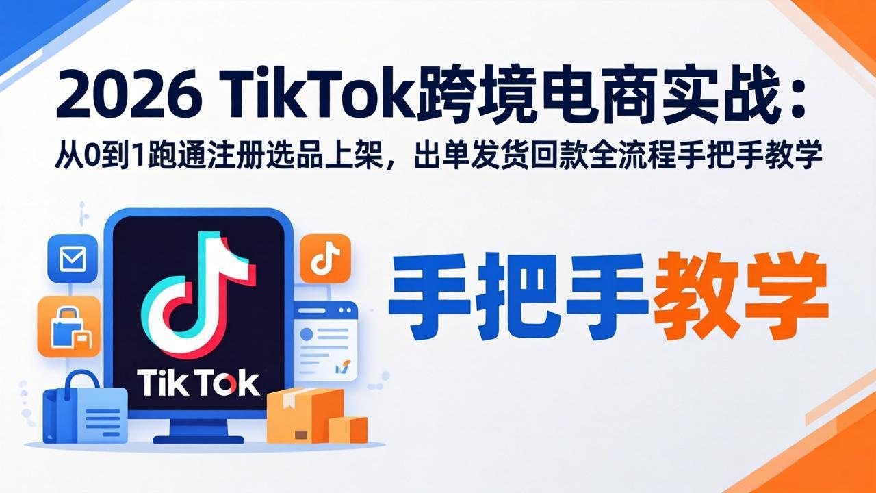 2026TikTok跨境电商实战：从0到1跑通注册选品上架，出单发货回款全流程手把手教学-财阁