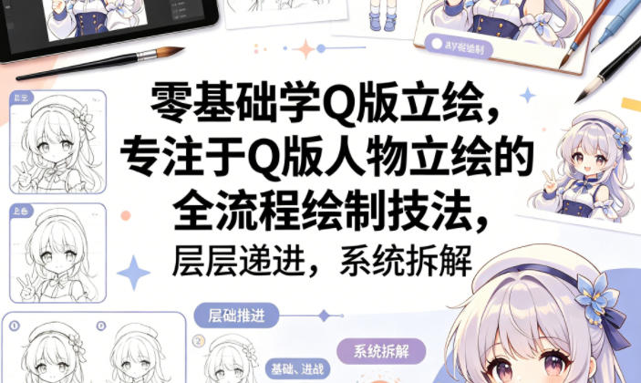 零基础学Q版立绘，专注于Q版人物立绘的全流程绘制技法，层层递进，系统拆解-财阁