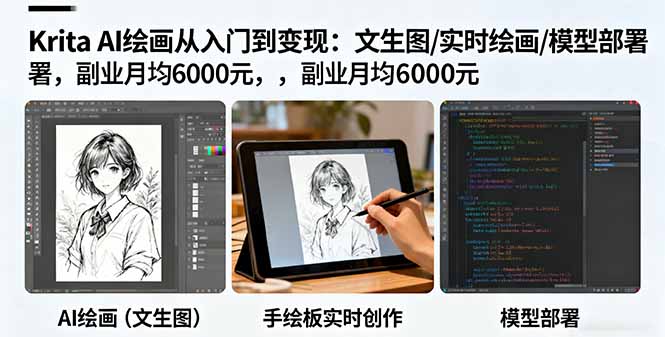 Krita AI绘画从入门到变现：文生图/实时绘画/模型部署，副业月均6000元-财阁