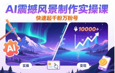 AI震撼风景制作实操课，快速起千粉万粉号-财阁