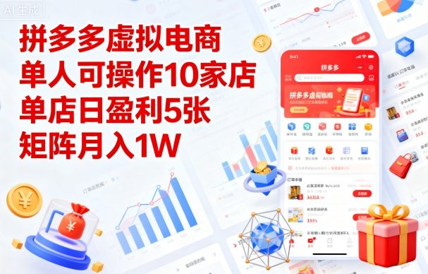 拼多多虚拟电商，单人可操作10家店，单店日盈利5张，矩阵月入1W+【揭秘】-财阁