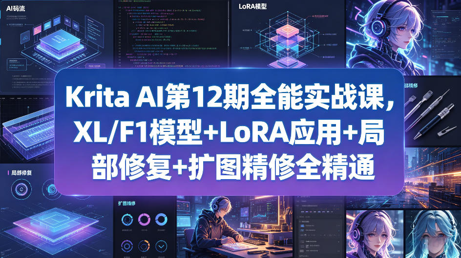Krita AI第12期全能实战课，XL/F1模型+LoRA应用+局部修复+扩图精修全精通-财阁