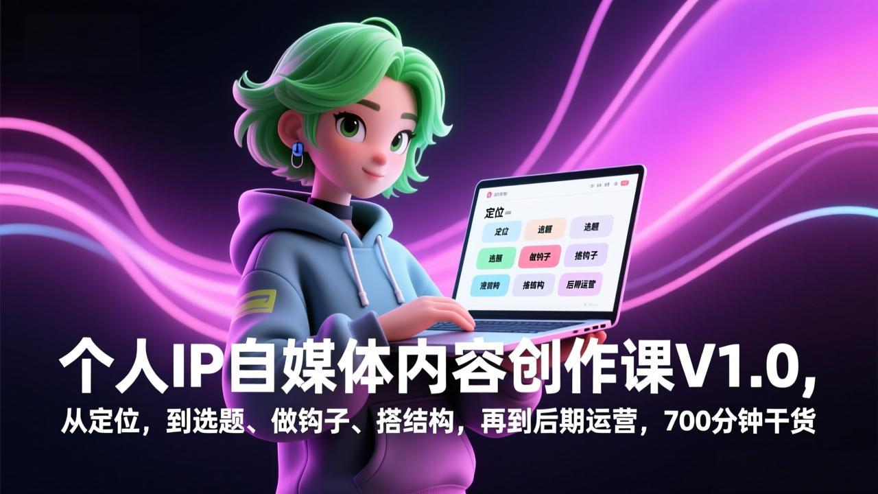 个人IP自媒体内容创作课V1.0，从定位，到选题、做钩子、搭结构，再到后期运营，700分钟干货-财阁