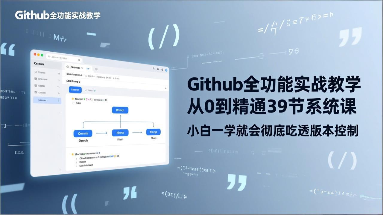 GitHub-全功能实战教学，从0到精通39节系统课，小白一学就会彻底吃透版本控制-财阁