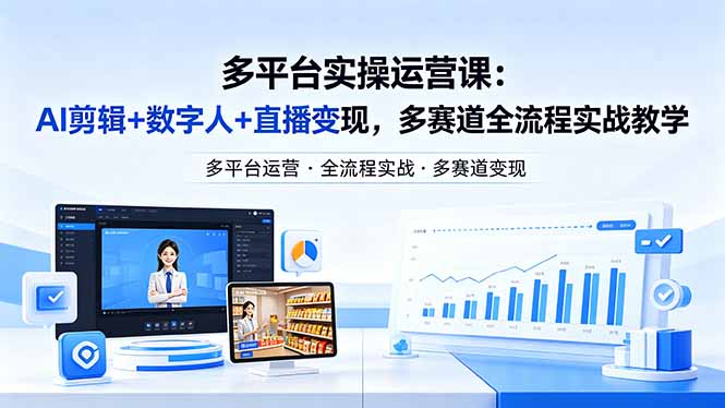 某团队多平台实操运营课-更新26年4月20：AI剪辑+数字人+直播变现，多赛道全流程实战教学-财阁