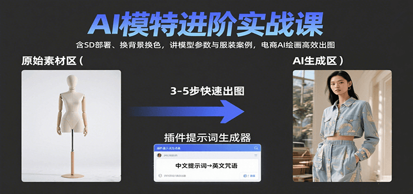 AI模特进阶实战课：含SD部署、换背景换色，讲模型参数与服装案例，电商AI绘画高效出图-财阁