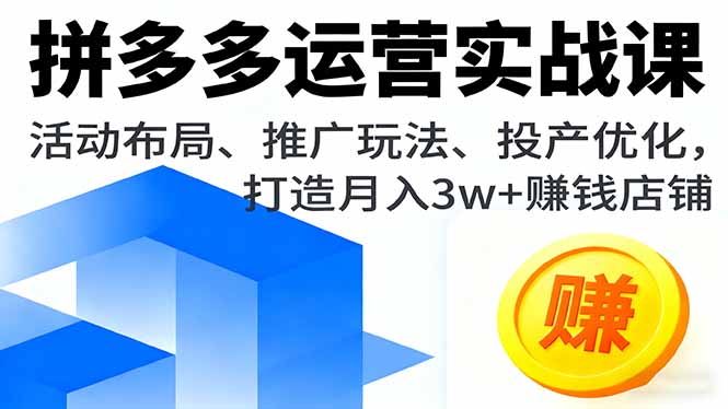 拼多多运营实战课，活动布局、推广玩法、投产优化，打造月入3w+赚钱店铺-财阁