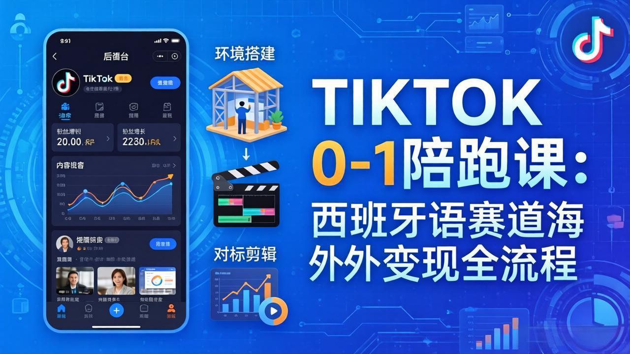 TIKTOK 0-1 陪跑课：从环境搭建到刷对标剪辑，西班牙语赛道海外变现全流程-财阁