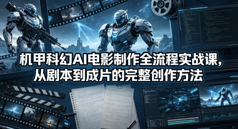 机甲科幻AI电影制作全流程实战课，从剧本到成片的完整创作方法-财阁