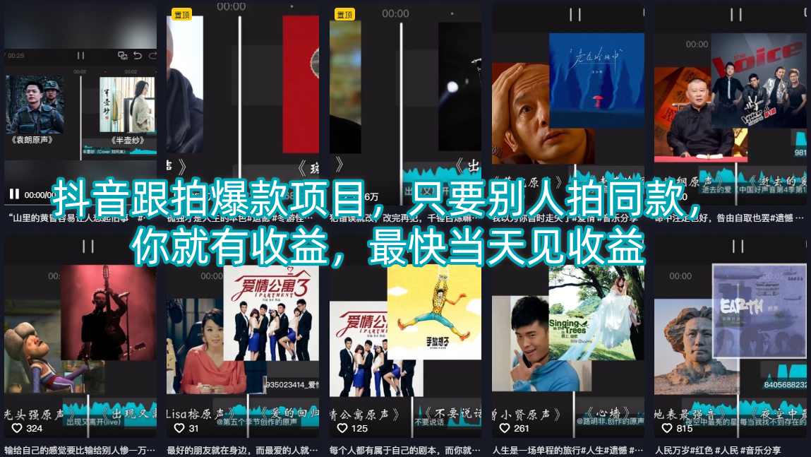 抖音跟拍爆款项目，只要别人拍同款，你就有收益，最快当天见收益-财阁
