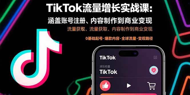 （15791期）TikTok流量增长实战课：涵盖账号注册、流量获取、内容制作到商业变现-财阁