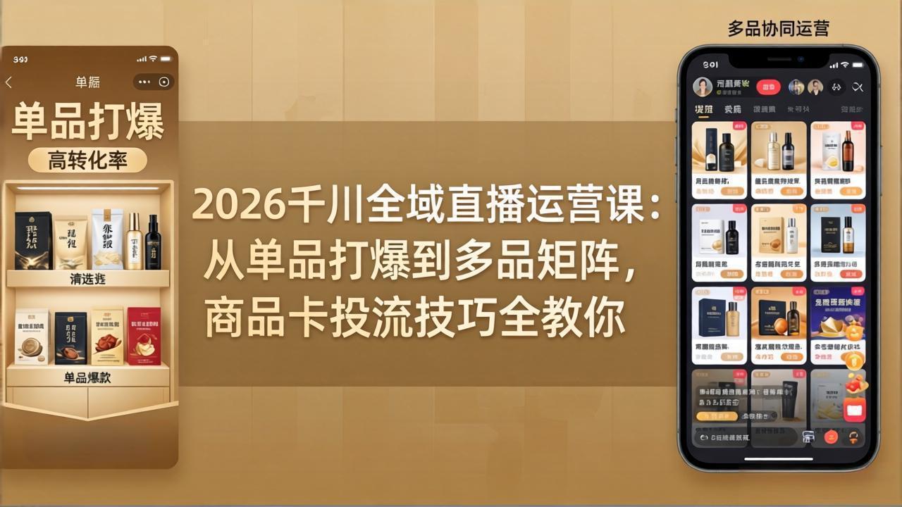 2026千川全域直播运营课：从单品打爆到多品矩阵，商品卡投流技巧全教你-财阁