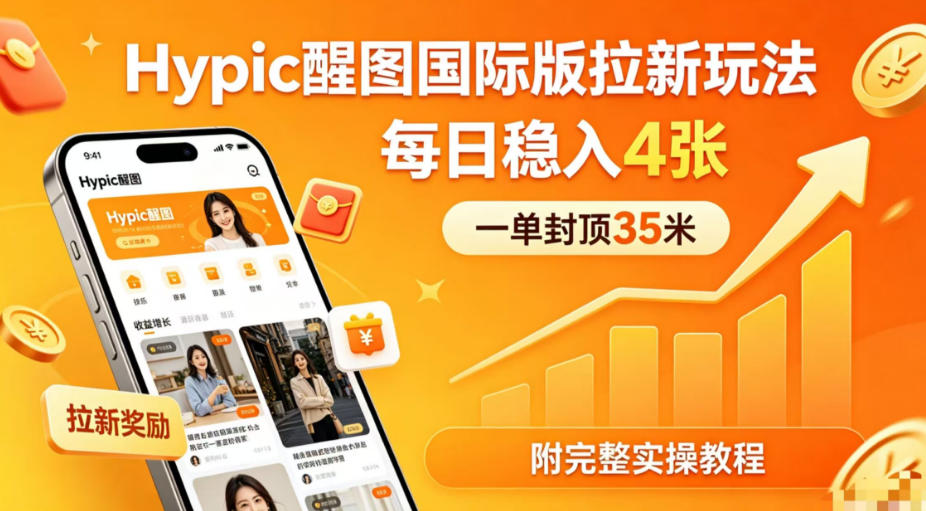 一单封顶35米，实测Hypic醒图国际版拉新玩法，每日稳入4张(附完整实操教程)-财阁