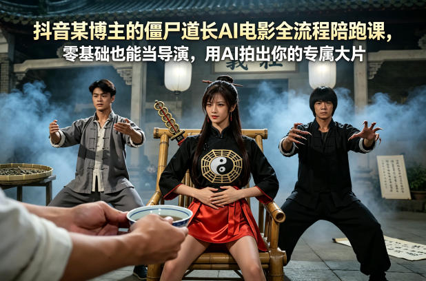 抖音某博主的僵尸道长AI电影全流程陪跑课，零基础也能当导演，用AI拍出你的专属大片-财阁