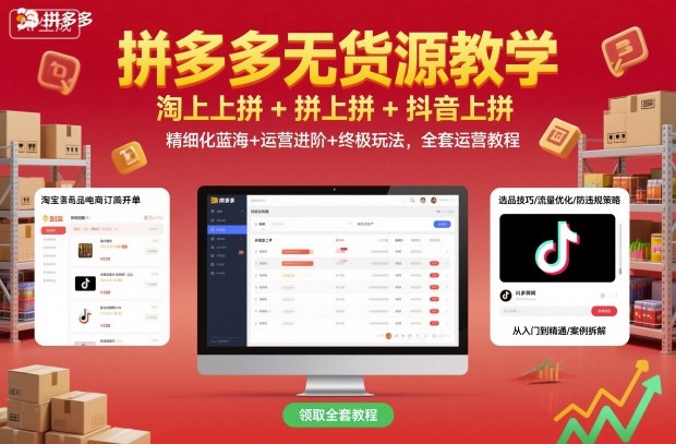 拼多多无货源教学，淘上拼+拼上拼+抖上拼，精细化蓝海+运营进阶+终极玩法，全套运营教程-财阁