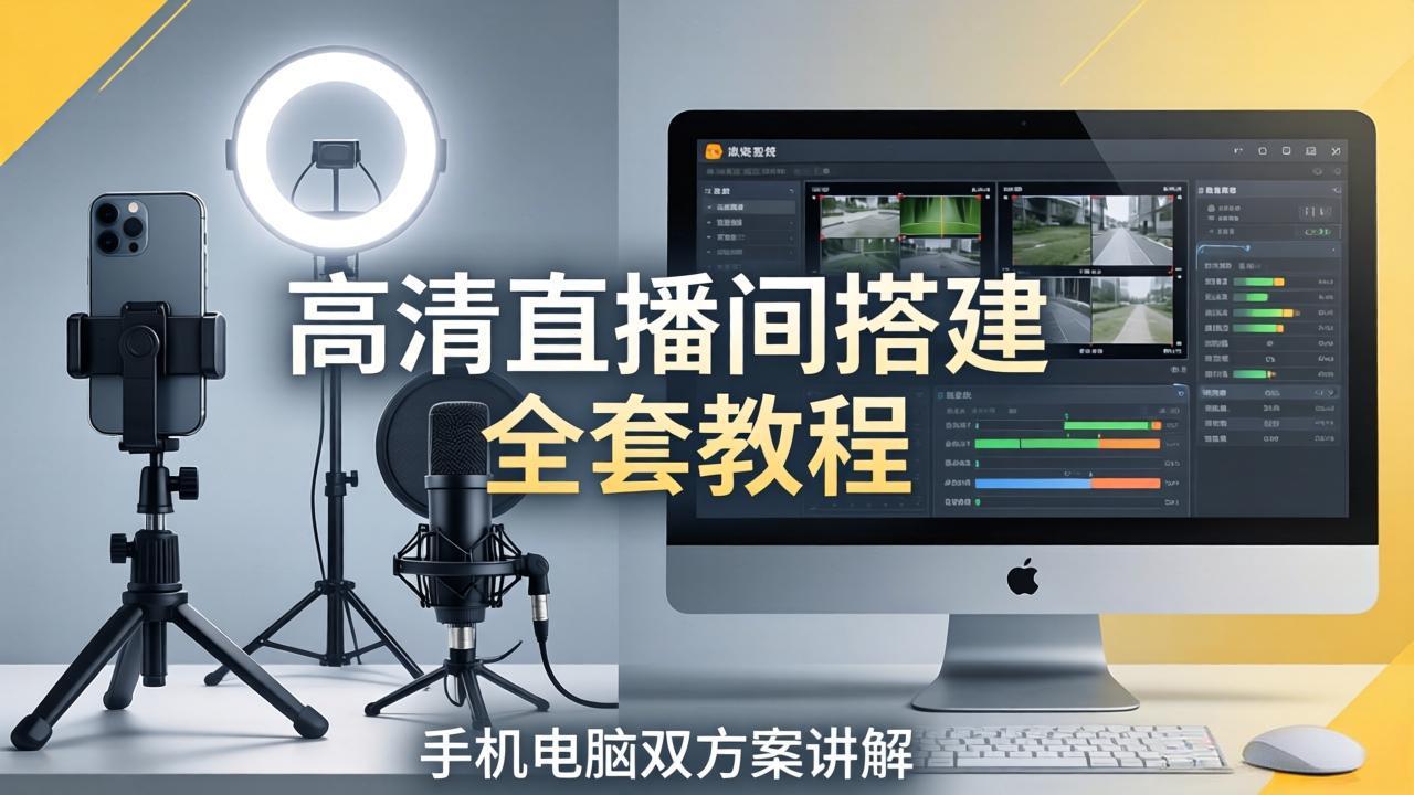 高清直播间搭建全套教程，手机电脑双方案讲解，设备选型调试多机位实操教学-财阁