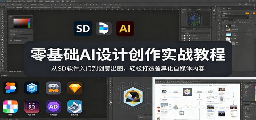 零基础AI设计创作实战教程：从SD软件入门到创意出图，轻松打造差异化自媒体内容-财阁