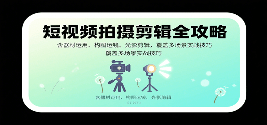 短视频拍摄剪辑全攻略：含器材运用、构图运镜、光影剪辑，覆盖多场景实战技巧-财阁